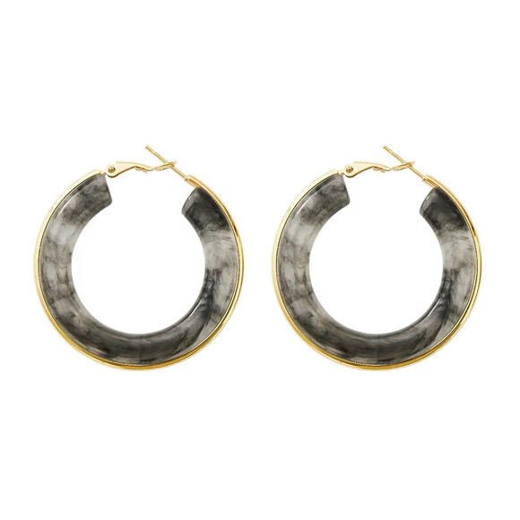 Marble Accented 18k Gold-Plated Stainless Steel Hoop Earrings - Picture 4 of 7